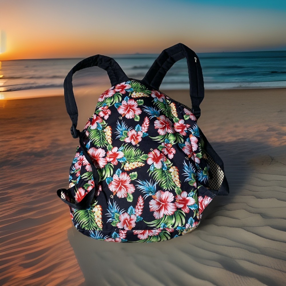 Vans Off The Wall Tropical Floral Backpack Black‎ Red Green Hibiscus Aloha Print - Picture 2 of 5